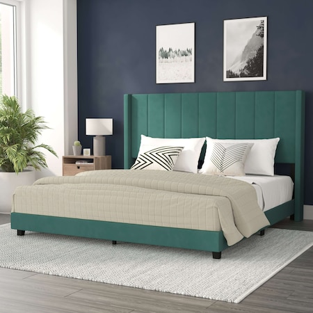 Flash Furniture Emerald Velvet King Platform Bed with Headboard YK-1079-GR-K-GG
